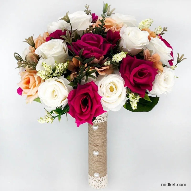 Bride Bridesmaid Wedding Bouquet Silk Ribbon Roses Artificial Holding Flowers Bride Mariage Bouquet Wedding ramo rosas novia